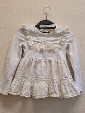 Matilda Jane Cream Color Lace-Trim Long Sleeve Girl's Top